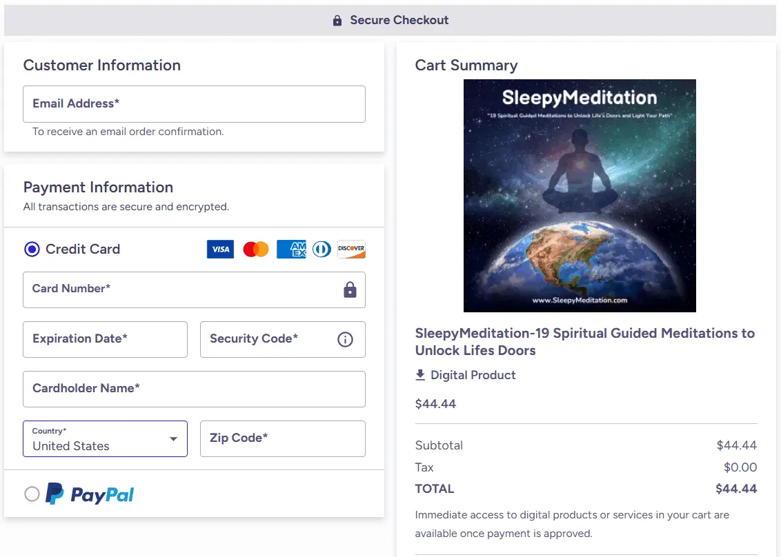 Sleeping Meditation Checkout Page